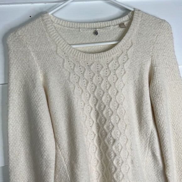 Anthropologie Ivory Cable-Knit Sweater w/ Rhinestone Peach Tulle – Size XS - Picture 6 of 16